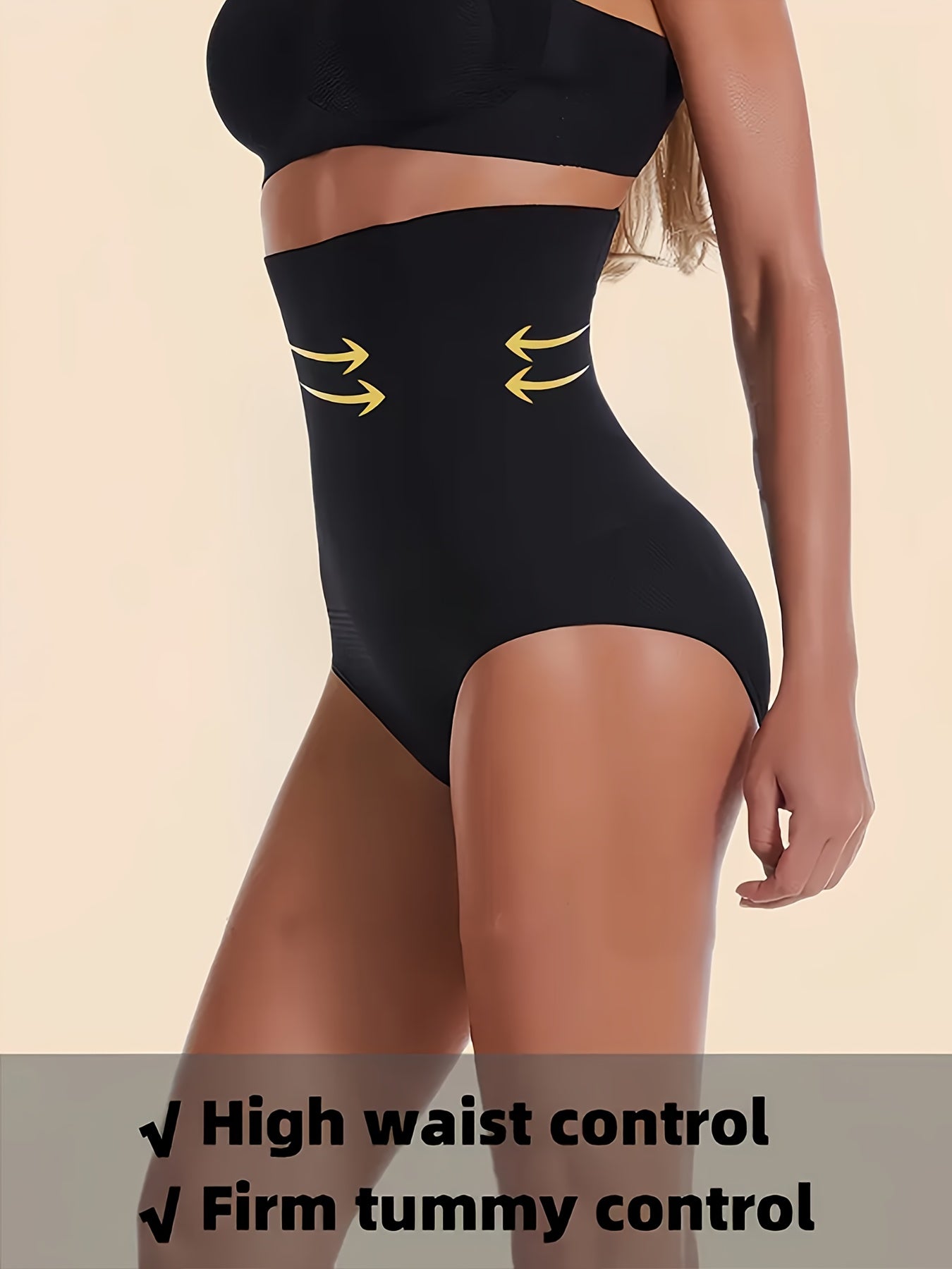 [Looks 10 Pounds Thin]3-Pack Of Women's High-waisted Shapewear - Apricot And Black, Abdominal Control And Buttock Lift, Smooth Stretch Fabric, Solid Stripe Details, Daily Body Contouring And Buttock Lift | Summer Skinny | Thi