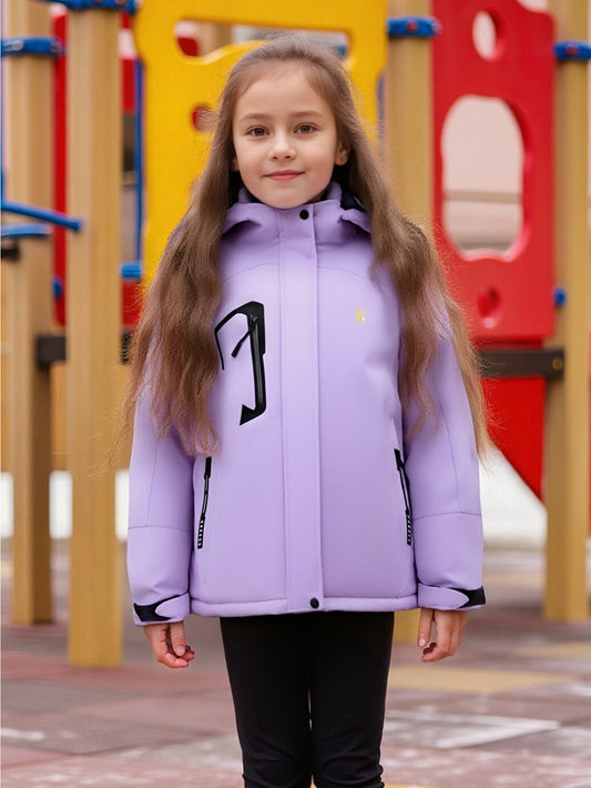 Girls' thickened warm ski jacket suitable for winter ski training and recreational activities, while also meeting the needs of outdoor sports such as high-altitude mountaineering and hiking. It features an inner detachable li