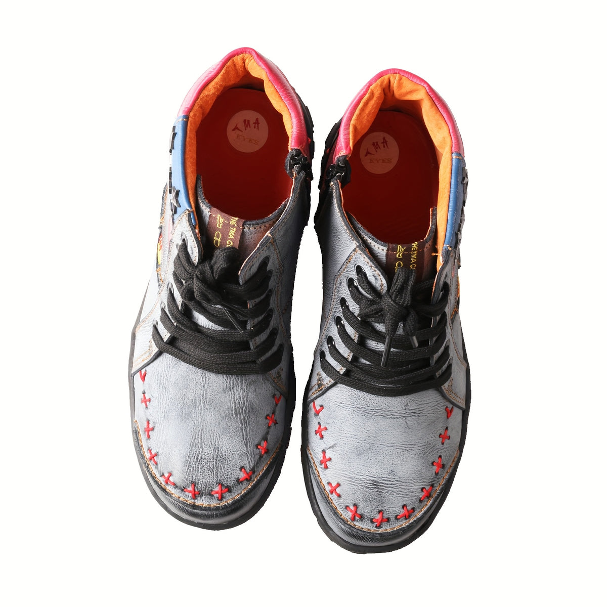 TMA EYES Women's Metal Stripe Patch Hand sewn Casual Sports Golden and Silvery Ankle Boots, Suitable for All Seasons