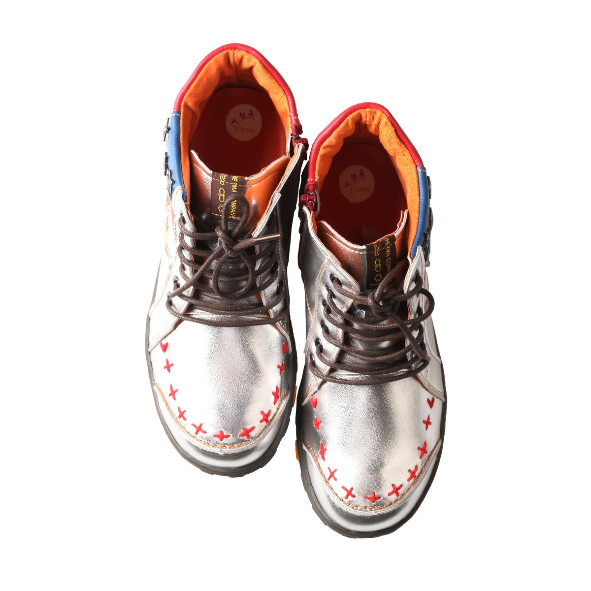 TMA EYES Women's Metal Stripe Patch Hand sewn Casual Sports Golden and Silvery Ankle Boots, Suitable for All Seasons