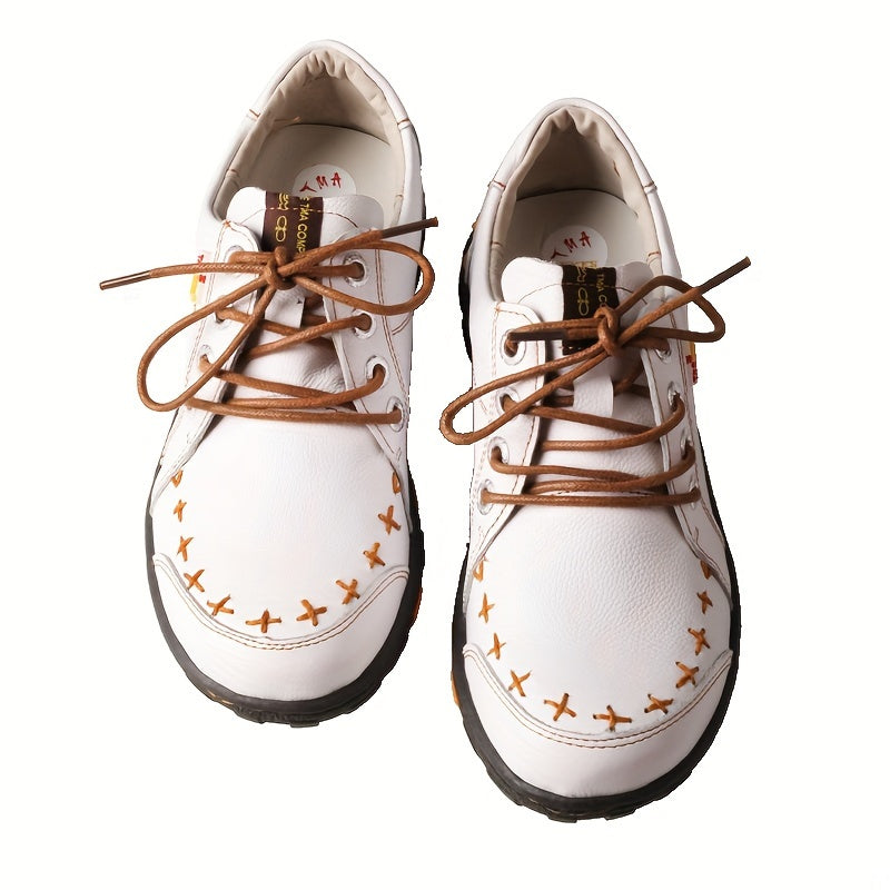 TMA EYES Women'S Genuine Leather Hiking Shoes - Lightweight Adjustable Lace-Up Sneakers with Flat TPR Sole, Durable & Wear-Resistant for Outdoor, Casual & Formal Wear, Hiking Boots, Formal Footwear, Stylish Laceups, Durable F