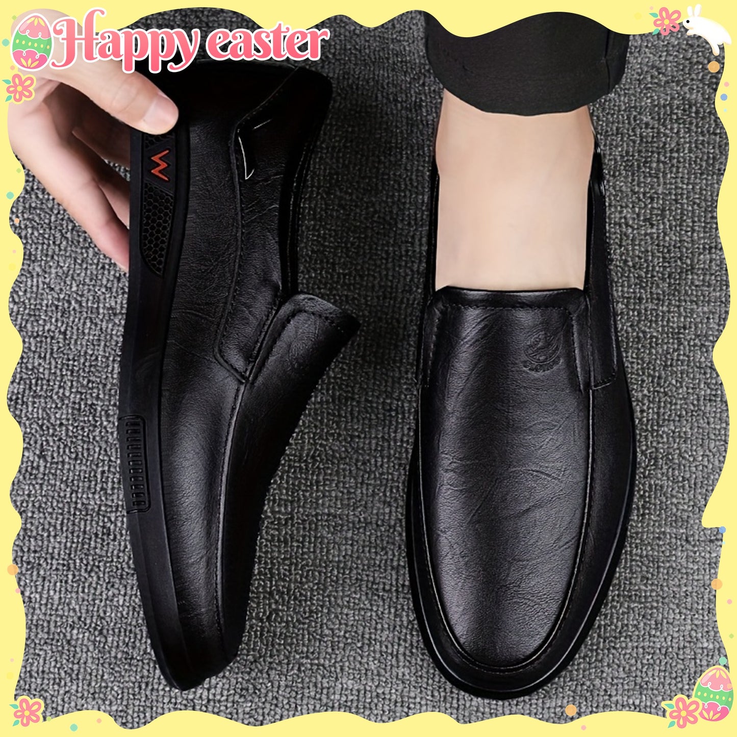 [Men's Business Casual Shoes] CLOHOO Men's Slip-On Loafers | Two-Layer Cowhide Rubber Sole Business Casual Faux Leather Shoes Soft Bottom Comfortable