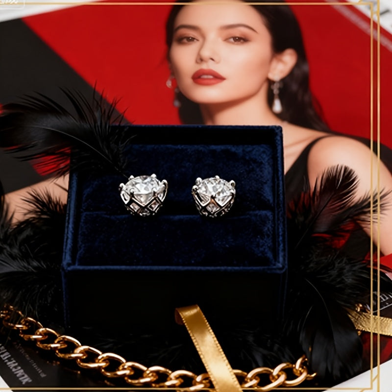 1pair 925 Pure Silvery Mozambique 's And 's Couple Sister Hip-hop Rock Earrings, Wedding Birthday Anniversary New Year's Gift, for Teenager, Anniversary Gift, New Year Gift, Stylish Earrings, Rock Style, Synthetic Gemstone, E