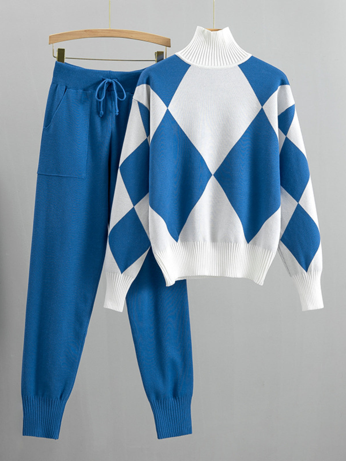 Women'S High-Waisted Skinny Pants & Sweater Set - Geometric Pattern, Casual Style, All-Season Comfort, Casual Attire, Casual Wear, Casual Outfit