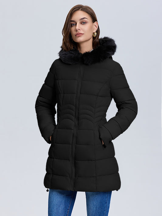 Women's Slim-Fit Winter Puffer Jacket with Removable Faux Fur Hood - Windproof Coat, Waist-Cinching Design & Stand Collar | Hand Washable Cold Weather Outerwear, Winter Jacket For Women, Winter Coat Women, Coats For Women, Ja