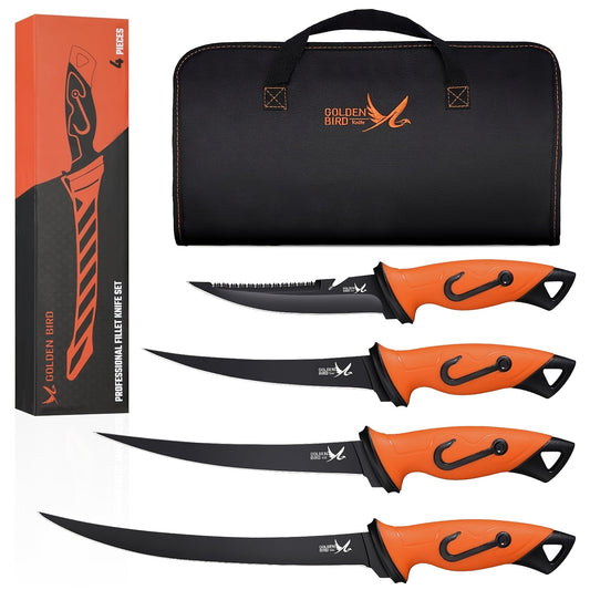 Filleting Knife Set - 4pcs Fishing Knife 5Cr15Mov Knife And Bait Knife With Protective Sheath, Sharp Blade For Meat Cutting, Non-Slip Handles Trimming Knife With Storage Bag Ideal As Mens Gifts
