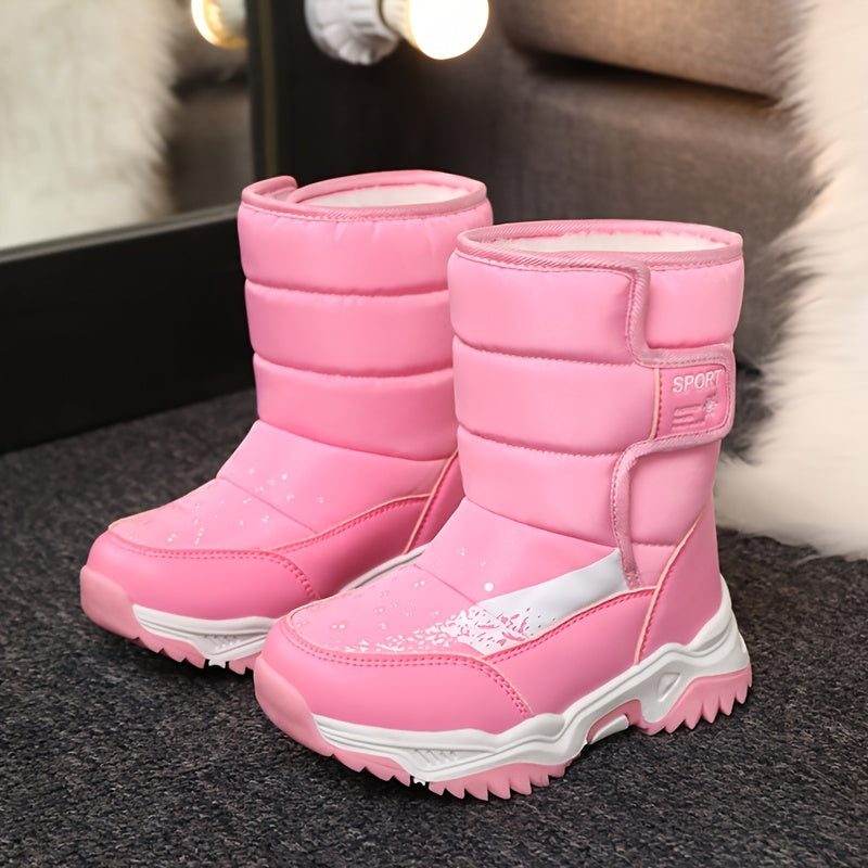 CHTAPPILIAR Girls' Winter Snow Boots - Pink Fleece-Lined Warm Winter Boots with Tassel Accent, High-Top Round Toe & Hook-and-Loop Closure, Cute Winter Boots