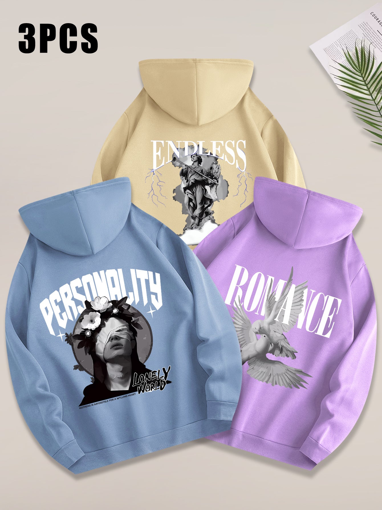 Three-pc 100% Polyester Men's Micro-Stretch Casual Sportswear • Soft and Comfortable Hooded Sweatshirt • Machine Washable Loungewear Top • Classic, Stylish, and Versatile • for Outdoor Activities