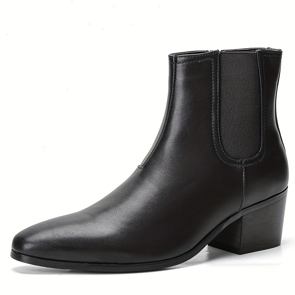 [Stylish British Boots] Stylish British Men's Fashionable Elastic High Heel Ankle Boots - Black, Zipper Closure, Rubber Sole, Faux Upper | Zipper Closure Boots | Rubber Sole Boots