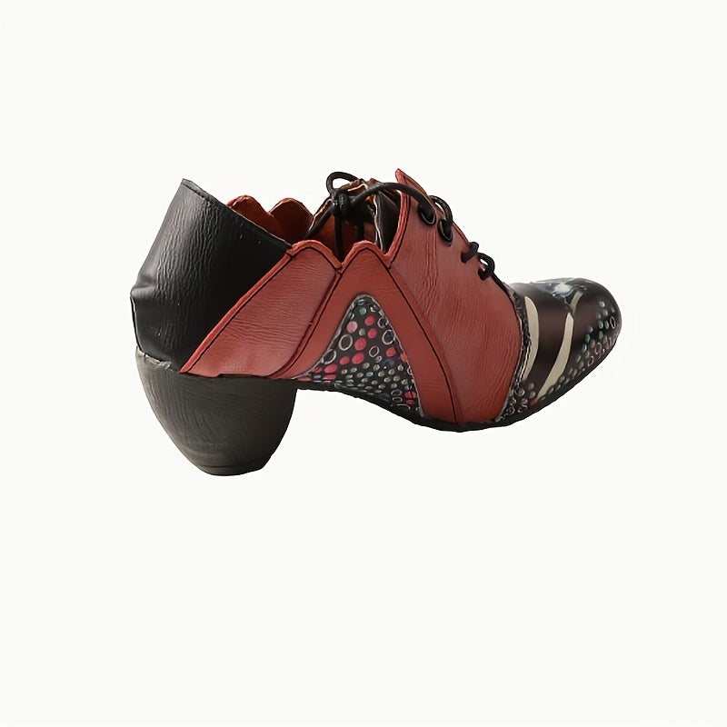 TMA EYES Women'S Handmade-Stitched Genuine Top-Grain Cover Ankle Boots - Spring Fashion Polka Dot Print (Pink/Black/White) with Non-Slip TPR Sole, Lace-Up Closure & Mid-Heel - Casual to Semi-Formal Versatile Booties for Every