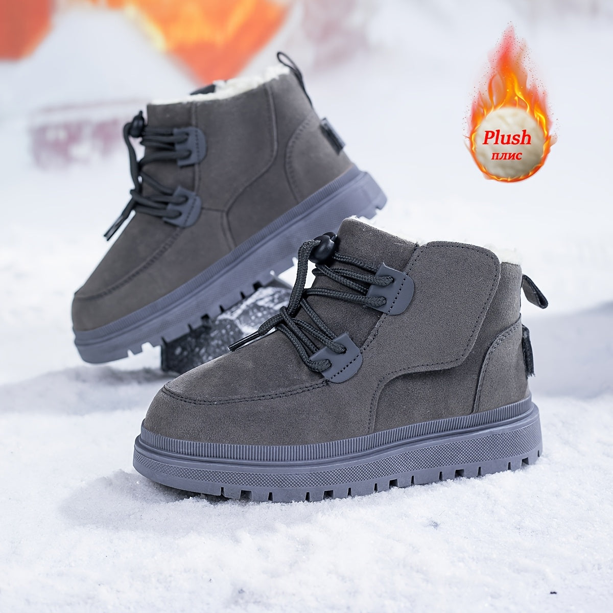 Boys & Girls Winter Snow Boots - Heavy-Duty Slip-Resistant Thermal Insulated Mid-Calf Boots with Cushioned Insole, Lace-Up & Pull Tab Closure, All-Terrain Traction Tread - Ideal for Snow, Ice, and Wet Conditions - Youth Boys