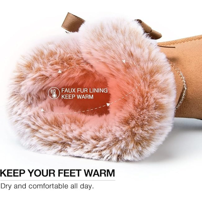 Women's Winter Snow Boots with Plush Lining - Warm Mid-Calf Cold-Resistant Ice/Slush Boots, Traction TPR Sole & Round Toe, Cozy White/Black Footwear for Snowy Sidewalks, Driveways & Icy Roads - All-Day