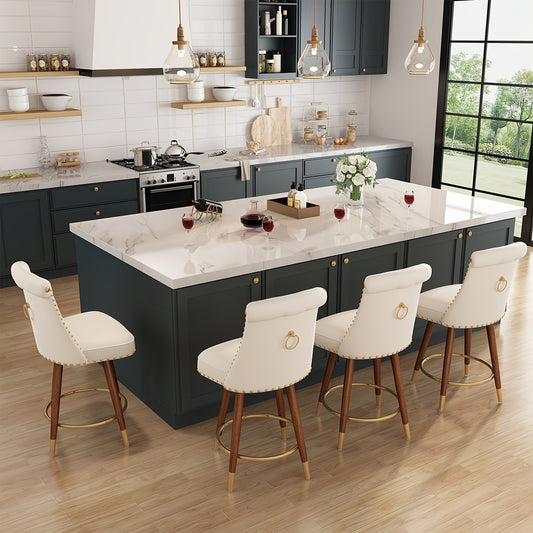 HomeZeer Set Of 4 Bar Stools, 24" Swivel Counter Height Bar Stools With Back, Modern Velvet Upholstered Bar Stools For Kitchen Island, Solid Wood Legs Bars Chairs With Footrest, Button Tufted And Nailheads Trim Barstools For