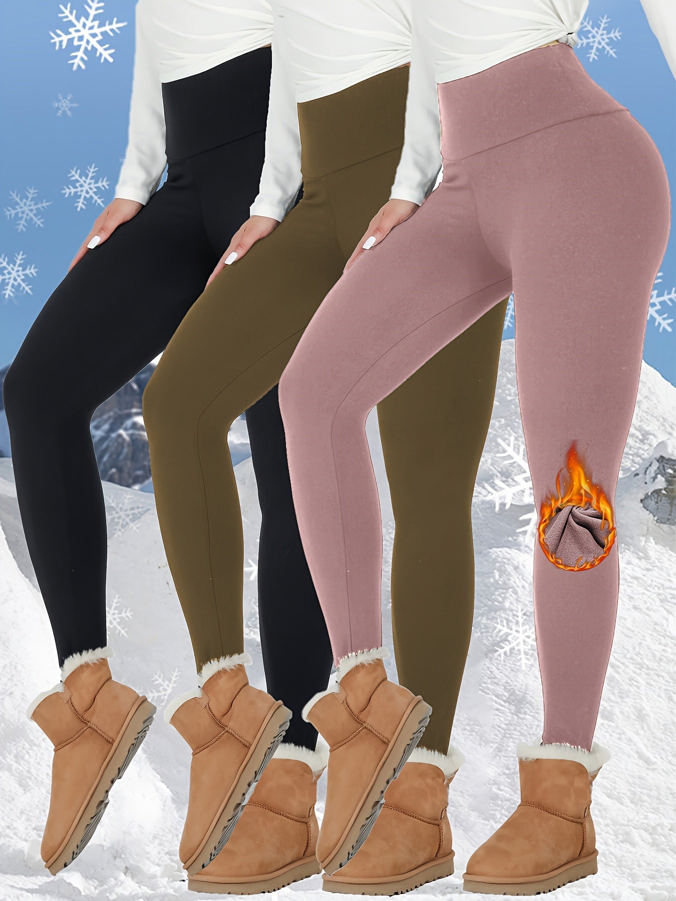 3pcs Thermal Fleece Lined High Waisted Sports Leggings, Women's Workout Winter Warm Soft Yoga Pants, Activewear Tights