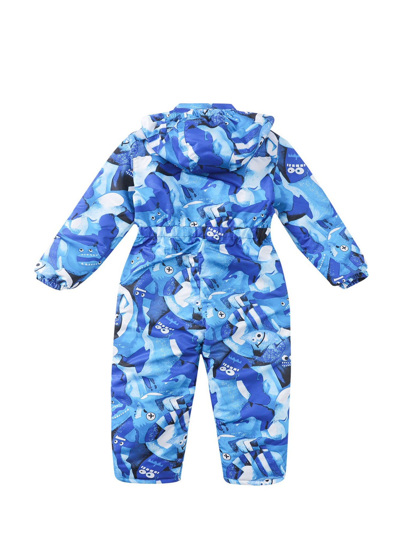 Kids' Thickened Warm Hooded One-Piece Ski Suit - All-in-One Snow Jacket & Pants with Pockets, Shark/Dolphin/Starfish Print Winter Snowwear for & Girls, Easy-Dress Outfit for Skiing, Snowboarding & Outdoor Play, Perfect for Ou