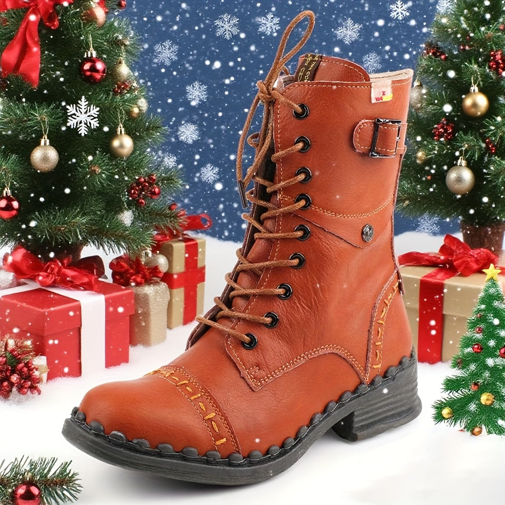 TMA EYES Women's Pink Retro Hand-Stitched Mid-Heel Ankle Boots -SRound Toe Zipper Closure,TAnti-Slip TPR Sole,TMicrofiber Cover Upper &,TAll-Season Casual/Dress Boots with Heel Lifter (Dry Clean) -SCowboy,TBoots For Women'TFa