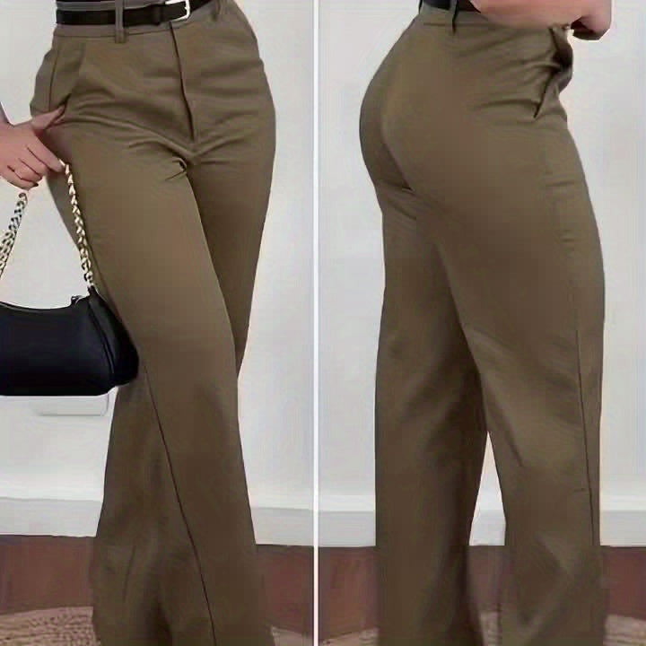 Fashionable Retro Women'S Suit Pants, Casual Daily Commute Professional Solid Color Women'S Trousers, Suitable for All Seasons, Non-Elastic Straight-Leg Trousers (No Belt)