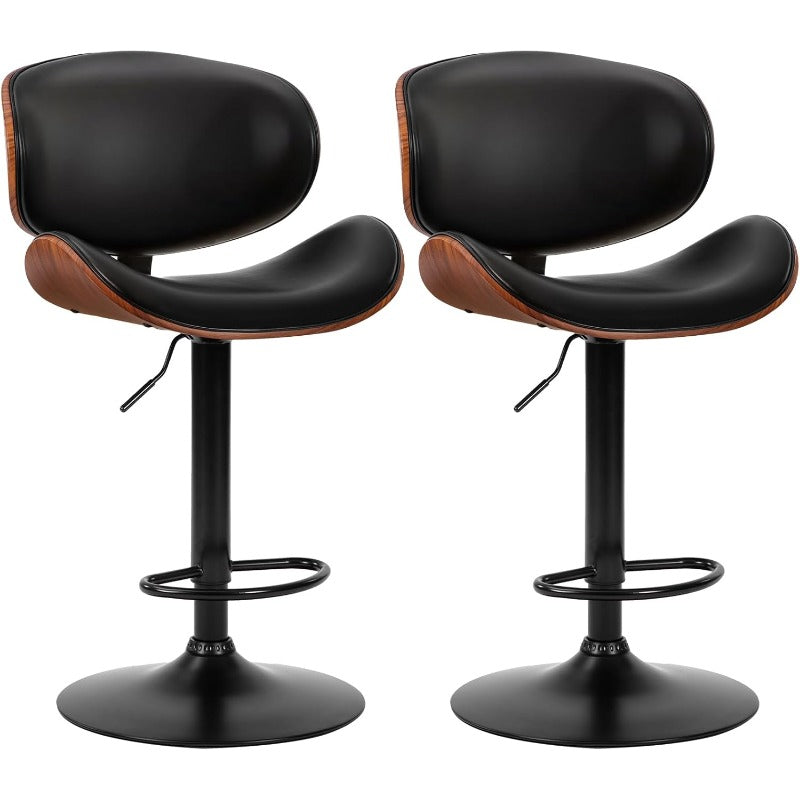 Bar Stool Set (2-Piece/4-Piece/6-Piece), Adjustable Bar Height, PU Leather-Covered Seat, Ergonomic Backrest and Footrest, Non-Slip Rubber Base, Suitable for Bars and Home Kitchen Islands, Black