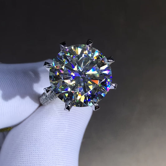 1pc S925 Silver 18K Gold Plated 10 Carat Moissanite Ring, Vintage Luxury Style, Perfect for Engagement & Wedding Gift, Men And Women, Fashion Temperament