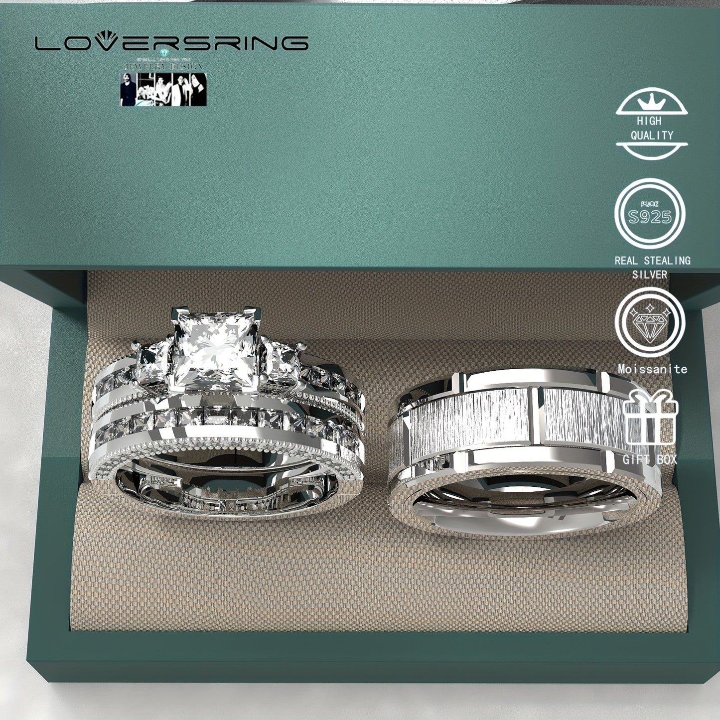 Bridal Sets Wedding Ring Sets His And Hers Promise Ring Couples Bridal Sets Women S925 Sterling Silvery Moissanite Man Wedding Bands With Couple Ring Box