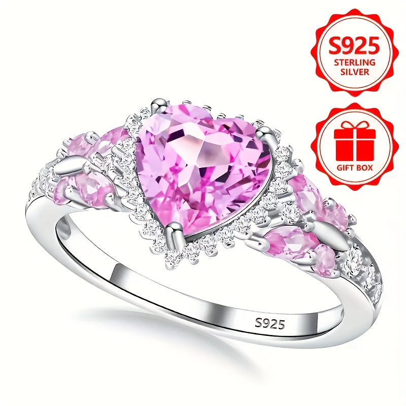 925 Sterling 925 silver plated Ring, 's Ring with Pink Cubic Synthetic Zirconia, Suitable for Engagement, Wedding, Holiday Gift, Travel Vacation, Daily Wear, Exquisite Engagement Ring, Valentine's Day Proposal Gift, Wedding R