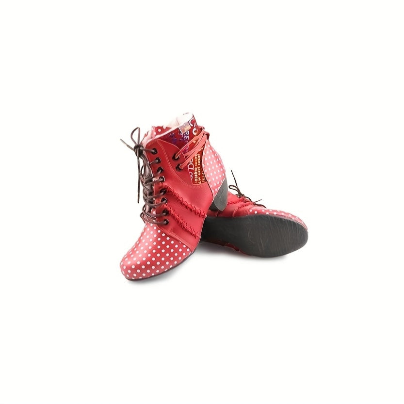 TMA EYES Polka Dot Leather Handmade Stitching Warm And Velvet Women'S Boots