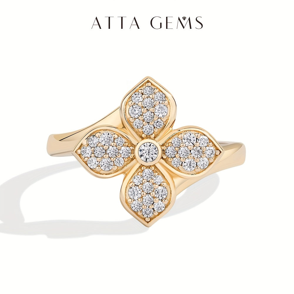 1pc S925 Silver Four - Leaf Flower Ring, Made Of Moissanite, It'S Sparkling, Delicate And Elegant, A Piece Of Jewelry, Perfect As A Gift For Your Girlfriend Or Wife