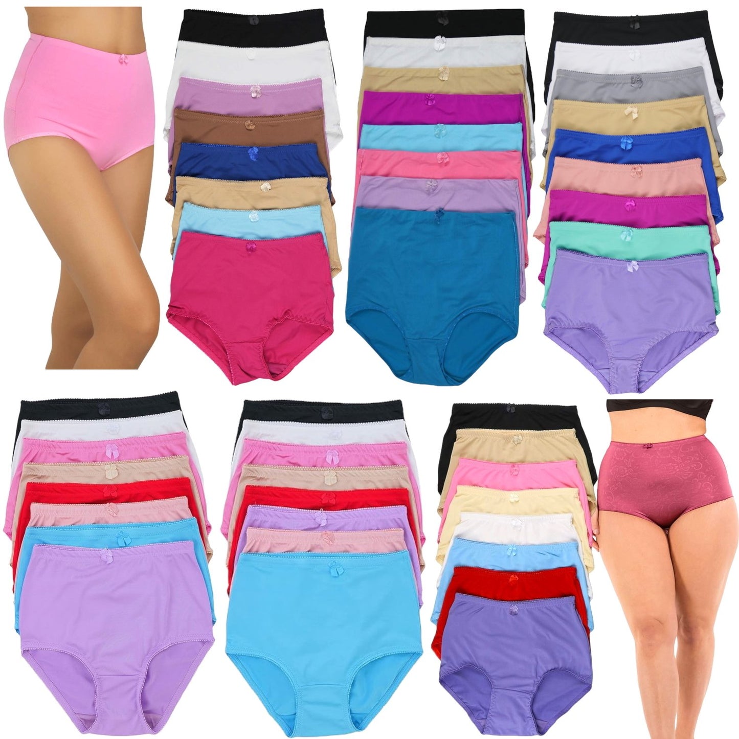 Women's Pack of 6 Randomly Assorted Plus Size High Waisted Girdle Panty Briefs