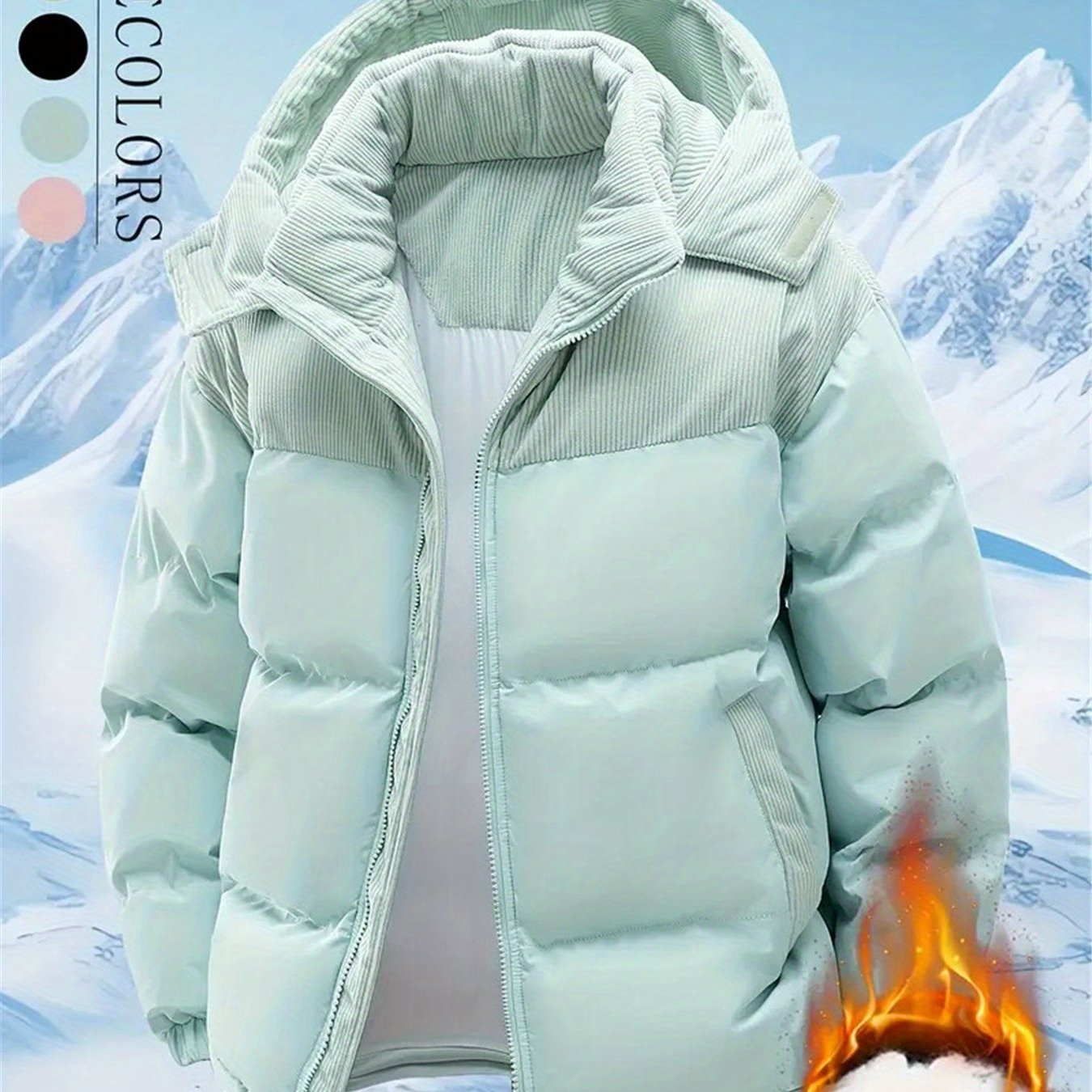 [Winter Fleece Jacket] 1pc Winter Hooded Fleece Jacket for Men & Women - Detachable Hooded Warm Color Block Coat with Zipper Closure, Polyester Fill, Regular Fit, Perfect for Cold Weather Outdoor Activities