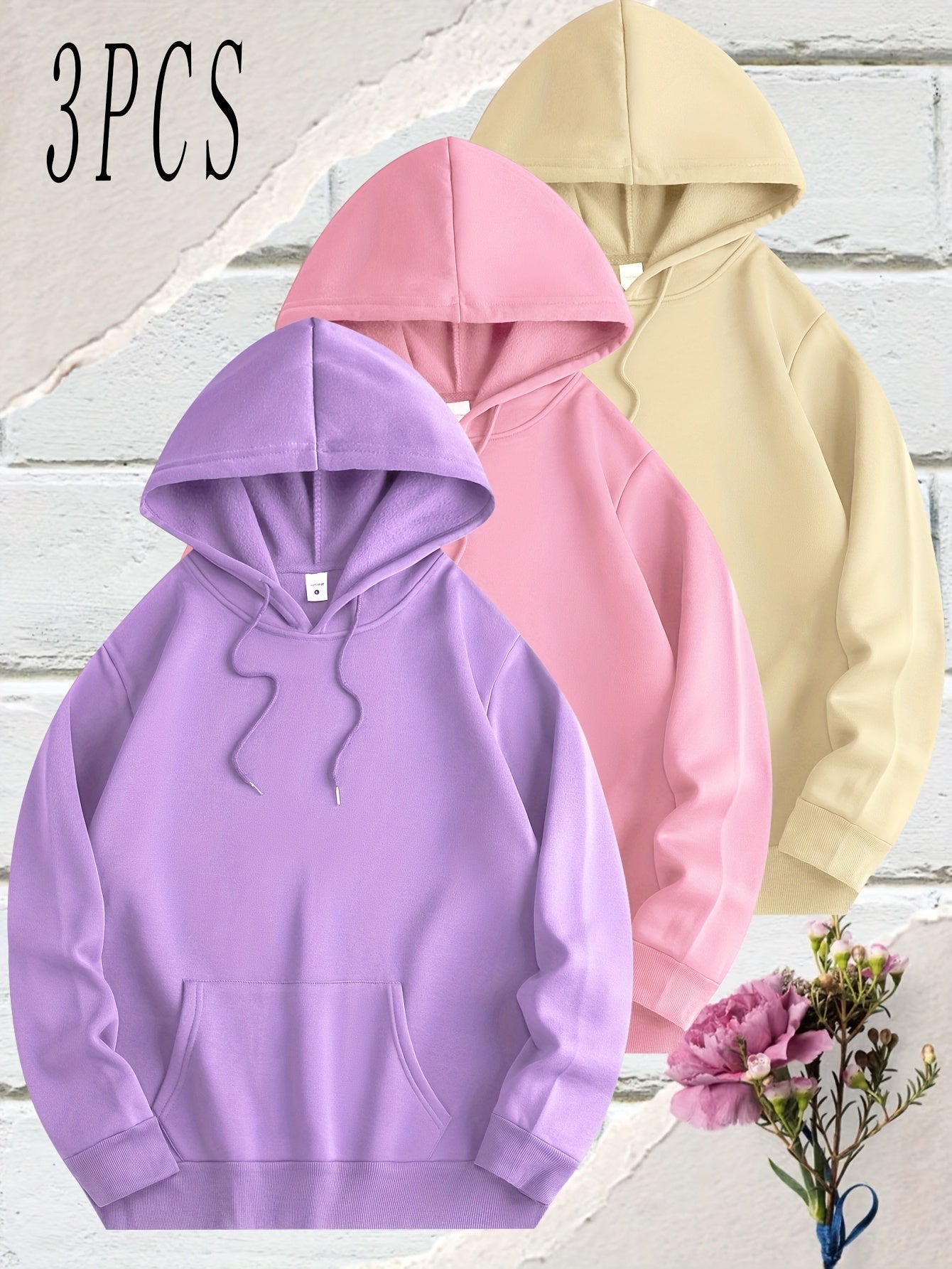 [Polyester Hooded Sweatshirts] 3-Pack Men's Casual Polyester Hooded Sweatshirts - Solid Color Knit Fabric with Slight Stretch - Regular Fit Hoodies with Drawstring for All Seasons