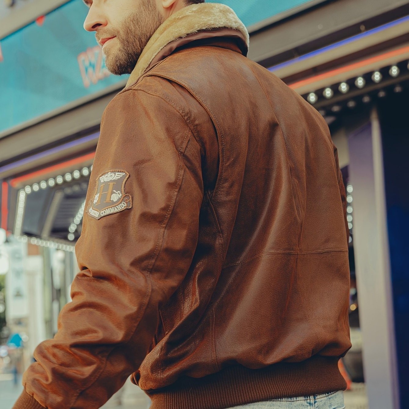 HERTALK Men'S Pilot Jacket, Detachable Artificial Fur Collar