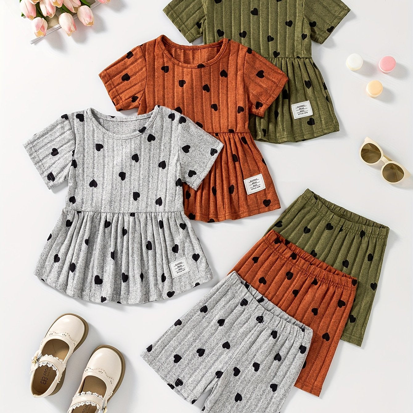 [Girls' 6pcs Set] Summer New Girls' Vibrant Basic Casual Top/Shorts 6pcs Set - Perfect for Outdoor