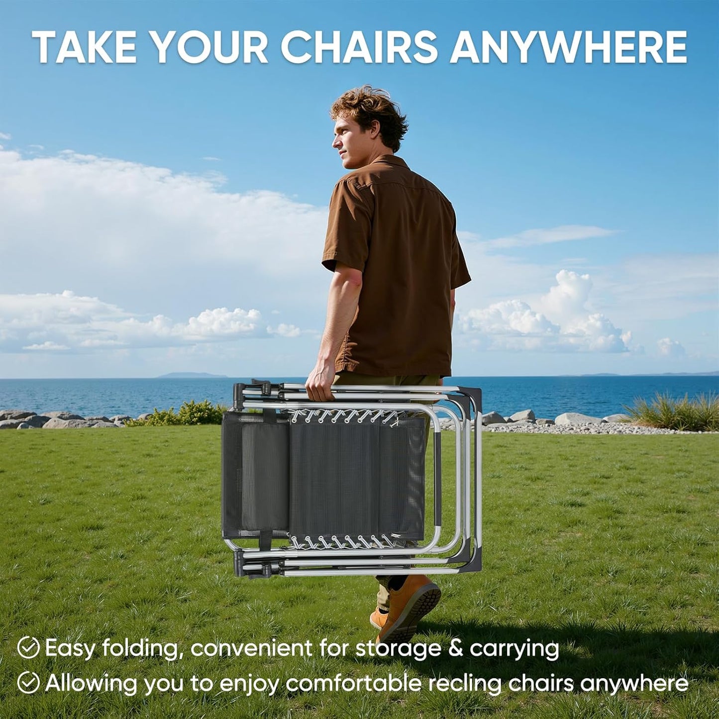 Zero Gravity Recliner with Foldable Headrests | Recliner with Cup Holder Tray and Detachable Cushion, Indoor/Outdoor Use, Black/Gray - EDX Brand