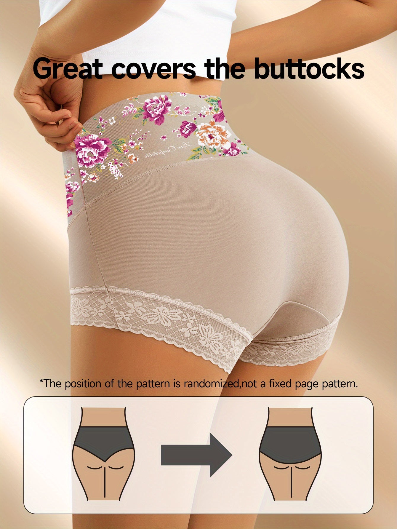 8pcs of Women'S High-Waisted Shaping Boxer Briefs Featuring a Stylish And Elegant Floral Print, Skin-Friendly, Breathable, And Form-Fitting.
