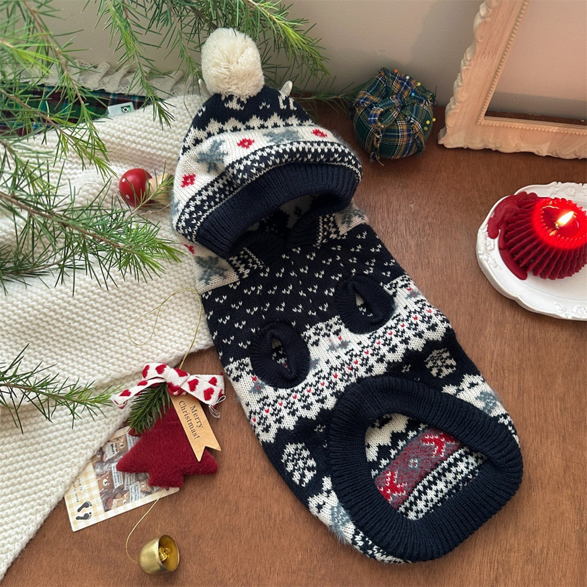 Classic Elk Snowflake Dog Sweater - Soft Warm Winter Jacket with Reindeer & Snowflake Patterns, White/Black/Red/Green, Machine Washable Pullover for Small Breed Pomeranian, Chihuahua, Shih Tzu (Christmas Pet Outfit)