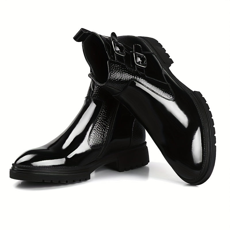 Plus Size Men'S Punk Style High Top Riding Boots With Buckle Straps, Comfy Non Slip Casual Durable Motorbike Shoes, Men'S Footwear