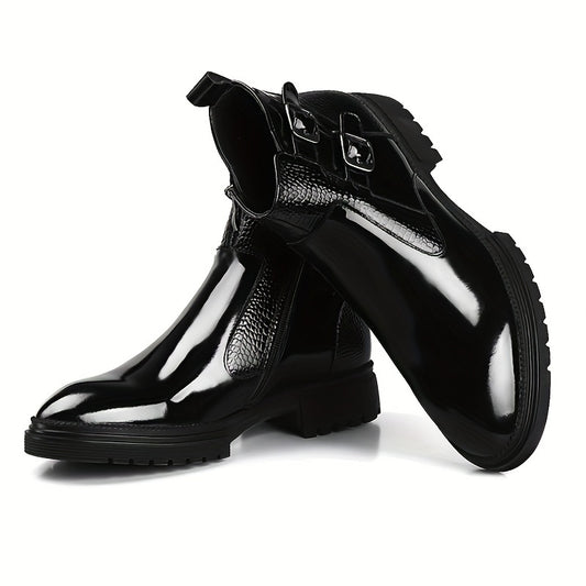 Plus Size Men'S Punk Style High Top Riding Boots With Buckle Straps, Comfy Non Slip Casual Durable Motorbike Shoes, Men'S Footwear