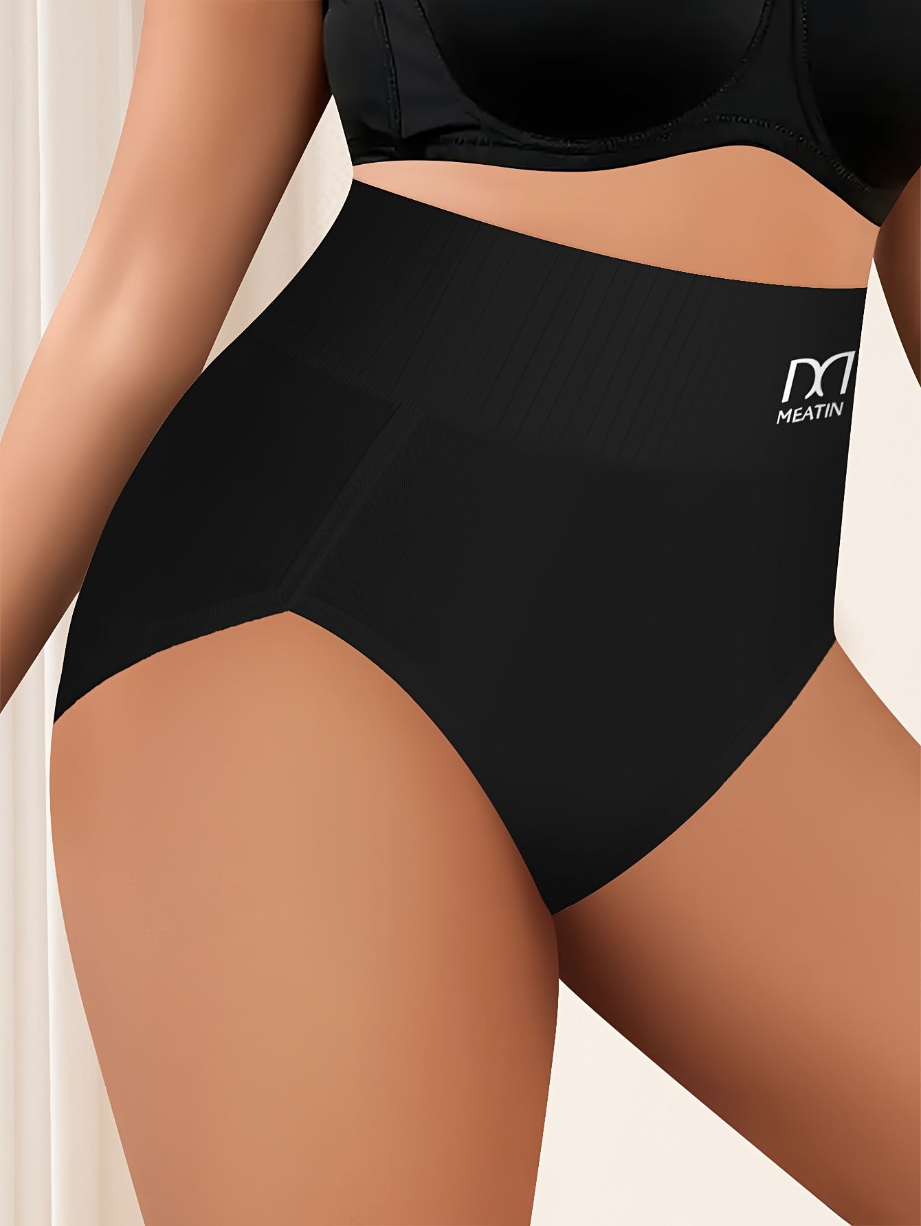 QUASTI 10 Pieces Ladies' High-waist Panties In Black Stripes, Combining Breathable Comfort With A Perfect Fit. Women High-waist Underwear Feature Elastic, Soft Hip Wrap With A High-rise Thigh Design, Offering A Perfect Blend