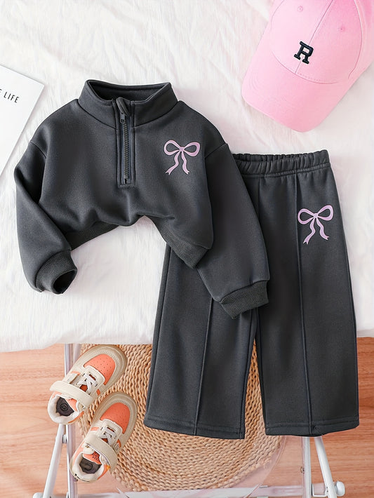 2pcs Girls' Fleece Sweatshirt and Pants Set with Embroidered Letter Design, Perfect for Outdoor & Indoor Wear, Cozy Fall/Winter Outfit, Casual Style, Regular Fit