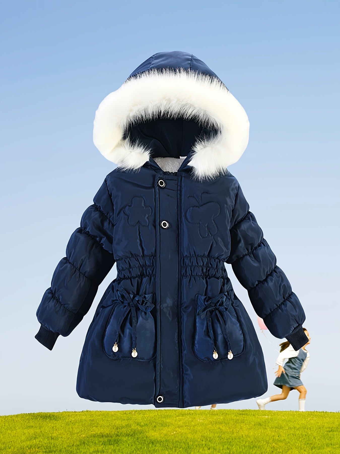 2025 Cute Autumn Winter Girls' Hooded Zipper Jacket - Cozy Floral Pattern Winter Coat with Long Sleeves, Polyester Lined, Perfect for Cold Weather, Cute Winter Clothes, Winter Girl Outfit, Charming Fall Apparel, Durable Cozy