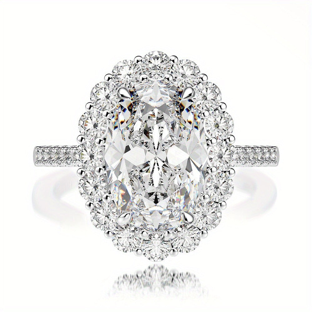 1pc Elegant 18K Gold Plated 925 Sterling Silver Pigeon Egg Moissanite Engagement Ring, 4.5 Carat Irregular Cut, Women'S Fine Jewelry