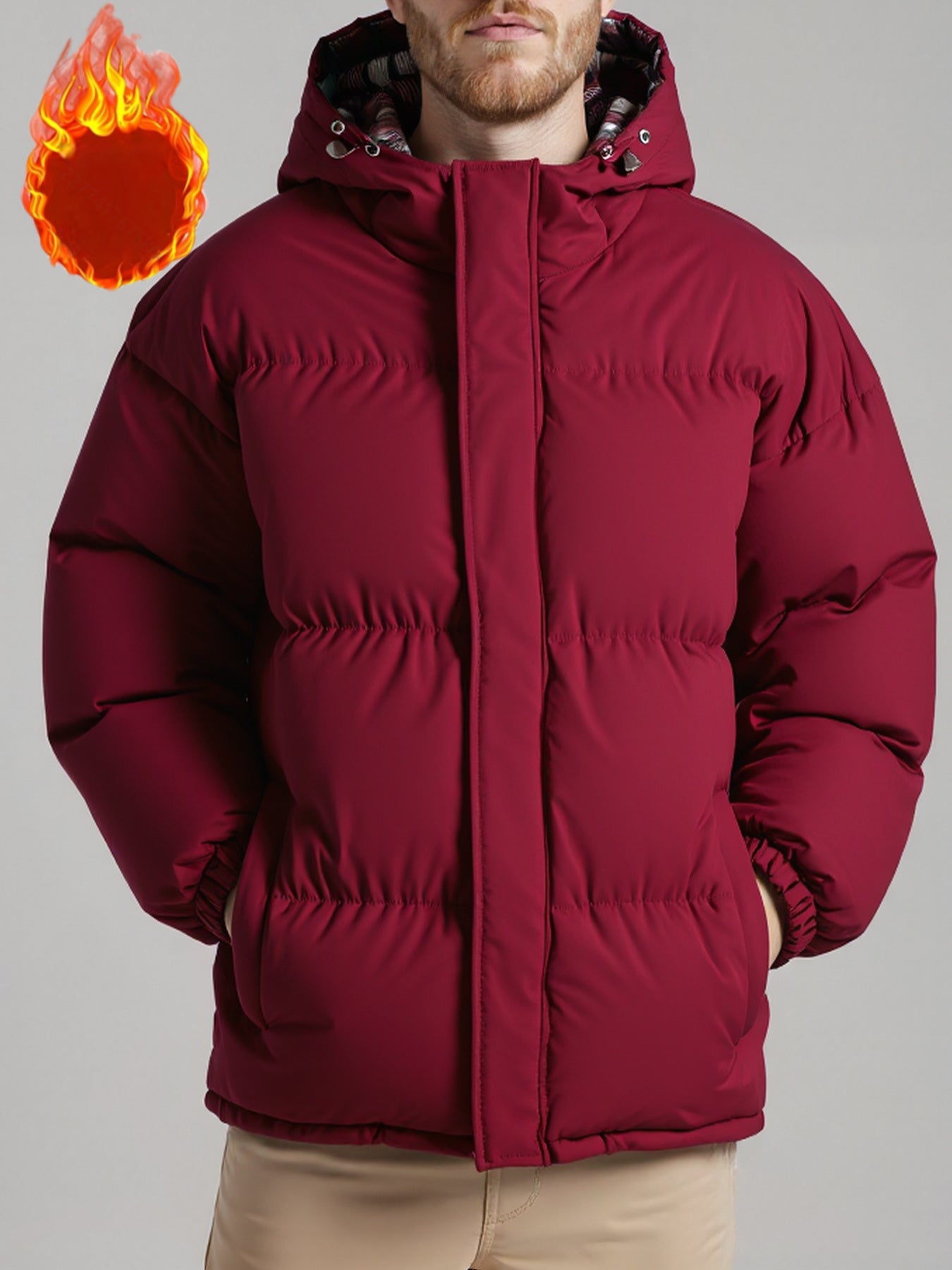 Men's & Women's Winter Padded Hooded Jacket - Thick Cold-Resistant Coat with Fill, Machine Washable Windproof Outer, Unisex Breadshell Jacket for Couples (Regular Fit, Pockets) - Autumn/North Wind Dress