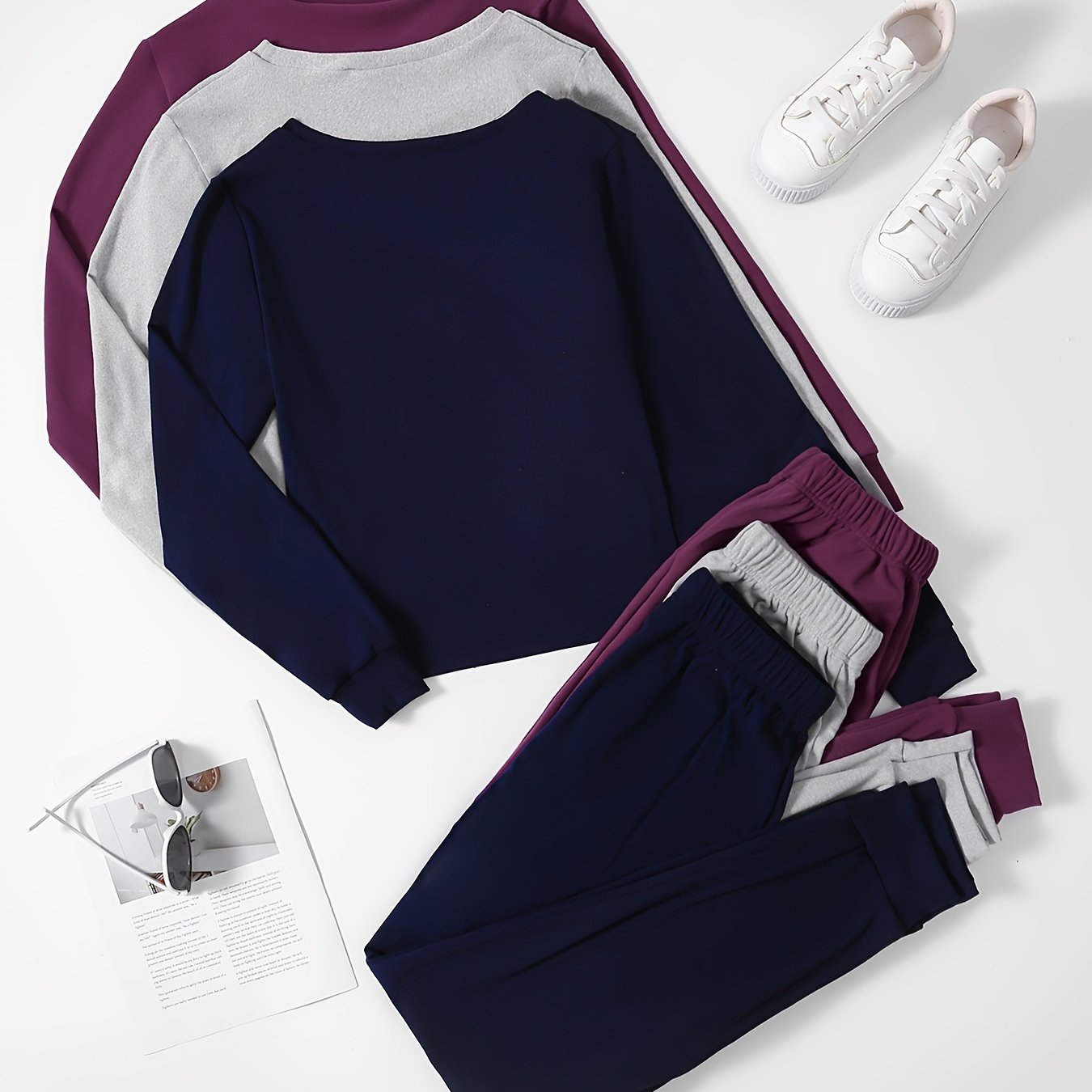 6pcs Set • Solid-color Women's Long-sleeve and Long-pants • Made of Velvet Fabric