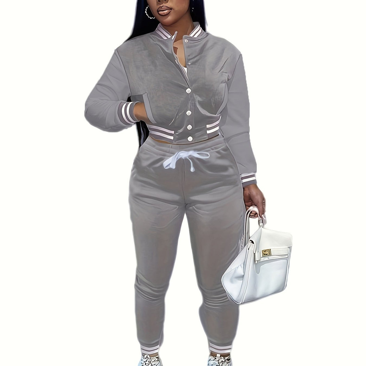 European And Trendy Women'S Patchwork Jacket with Single-Breasted Baseball Suit, a Two-Piece Outfit