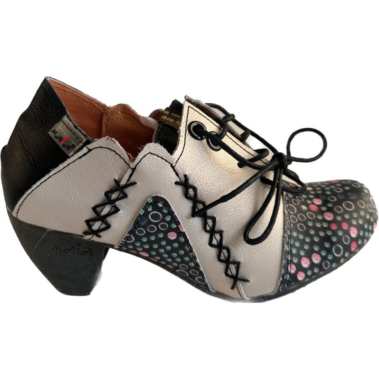 TMA EYES Women'S Handmade-Stitched Genuine Top-Grain Cover Ankle Boots - Spring Fashion Polka Dot Print (Pink/Black/White) with Non-Slip TPR Sole, Lace-Up Closure & Mid-Heel - Casual to Semi-Formal Versatile Booties for Every