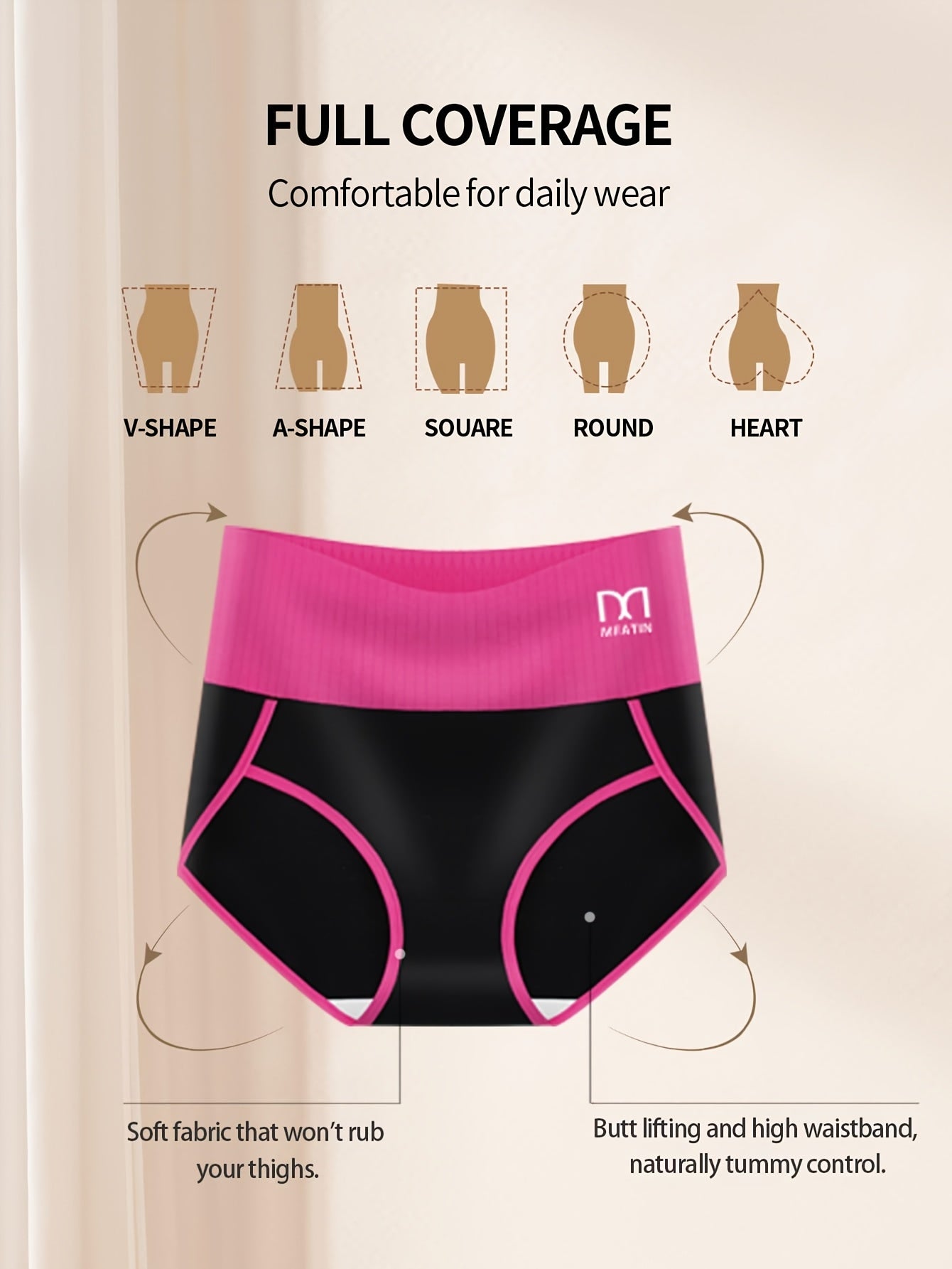 5pcs High Waist Tummy Control Underwear for Women - Bikinis with Fashion Contrast Color, Comfortable Fit, and Briefs Style Panties for Women