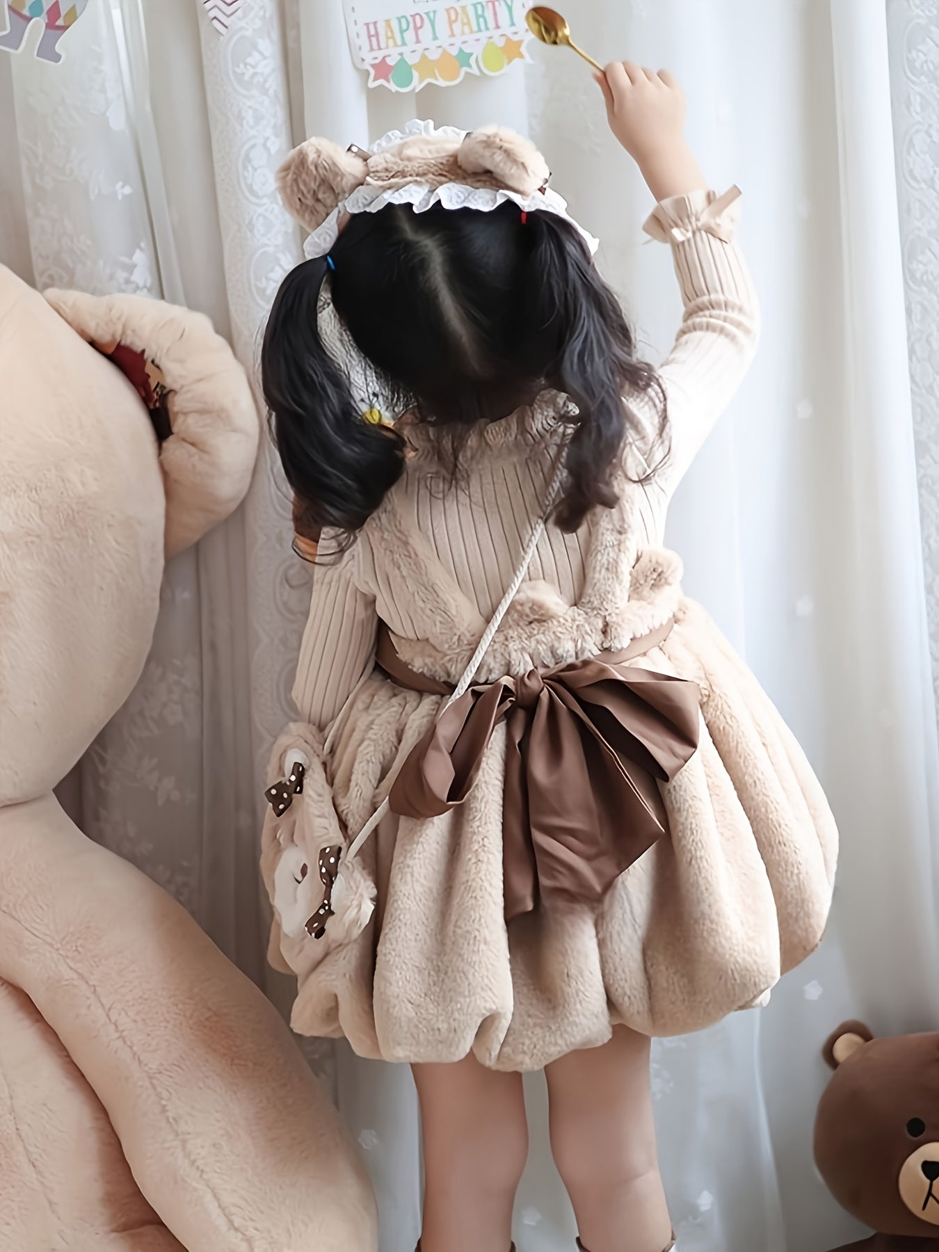 Children's Autumn/Winter Top + Vest with Fuzzy Skirt Two-Piece Set for Little Girls, Stylish Plush Dress for Birthday Party, Cute Daily Wear, Christmas Outfit, Girls' Clothing, Christmas Gift