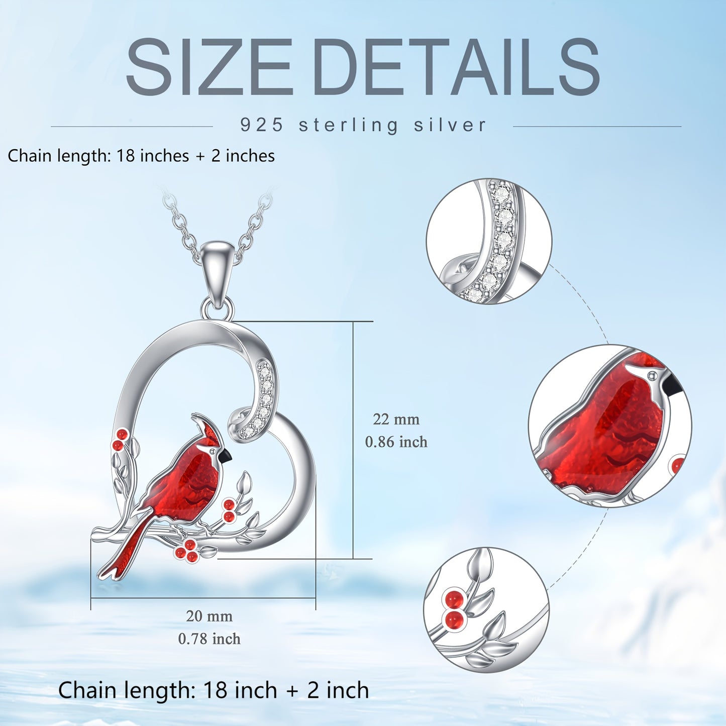 [Red Cardinal Necklace] Sterling Silver Red Cardinal Heart Pendant Necklace | Memorial Jewelry Gift for Women | Christmas, Birthday, Mother's Day, Valentine's Day
