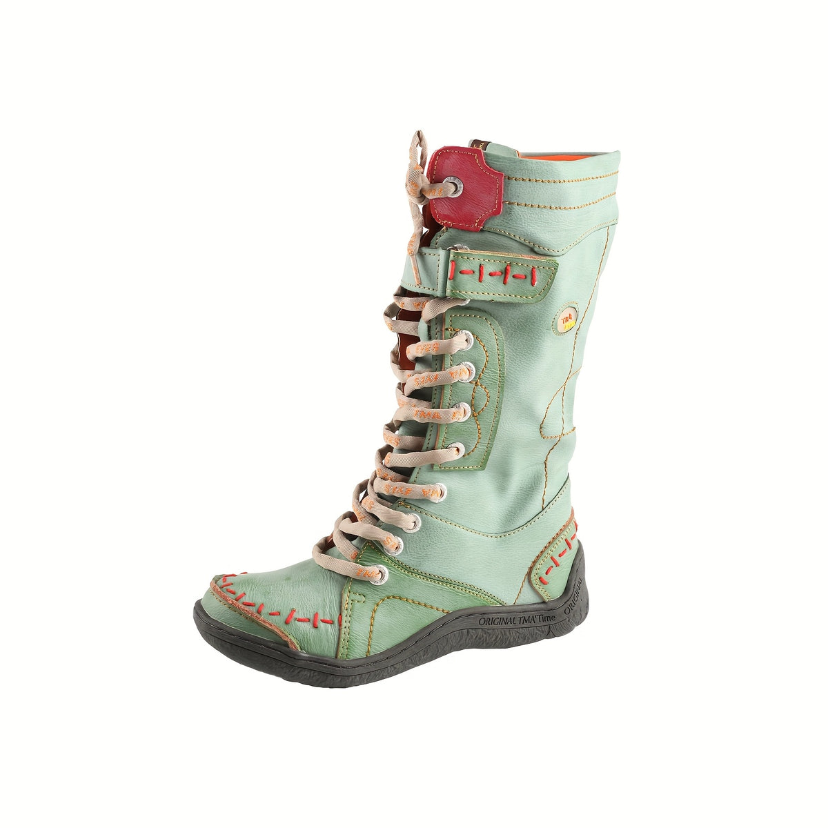 TMA EYES 's All-Season Round Toe Knee-High Boots - Cover-like (Gallina) Upper, TPR Sole & Zipper Closure, Lace-Like Tendon Strap - Multi-Color (Grey/Beige/Brown/Black) - Casual & Casual Attire, Round-Toe Ankle