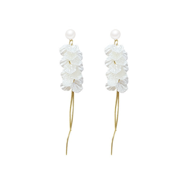 Women's Long Imitation Fringed Petal Earrings - Bohemian & Classic Large Drop Dangle Earrings, -Like Glossy White for Daily Wear, Parties, Weddings, Beach Vacations - Year-Round Versatile Gift